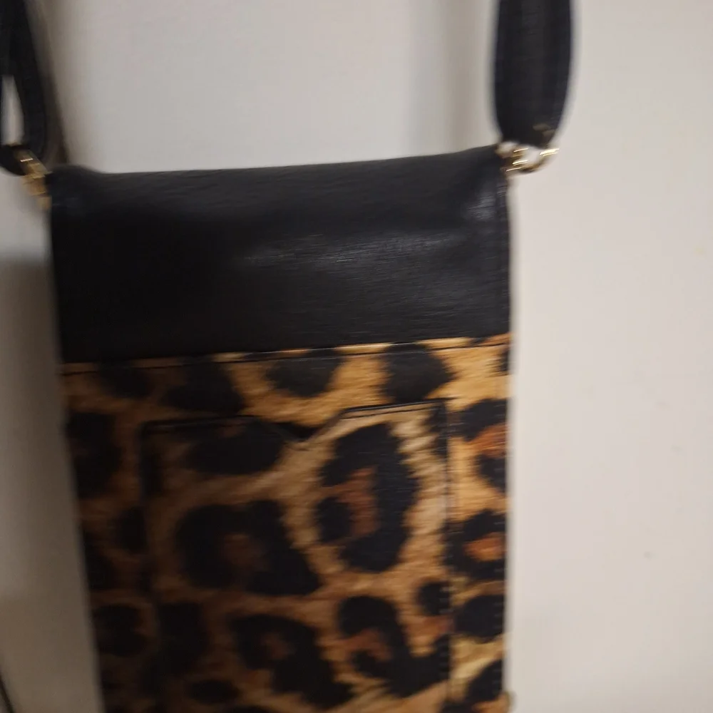 Chic Leopard Print Crossbody Bag with Black Leather Flap